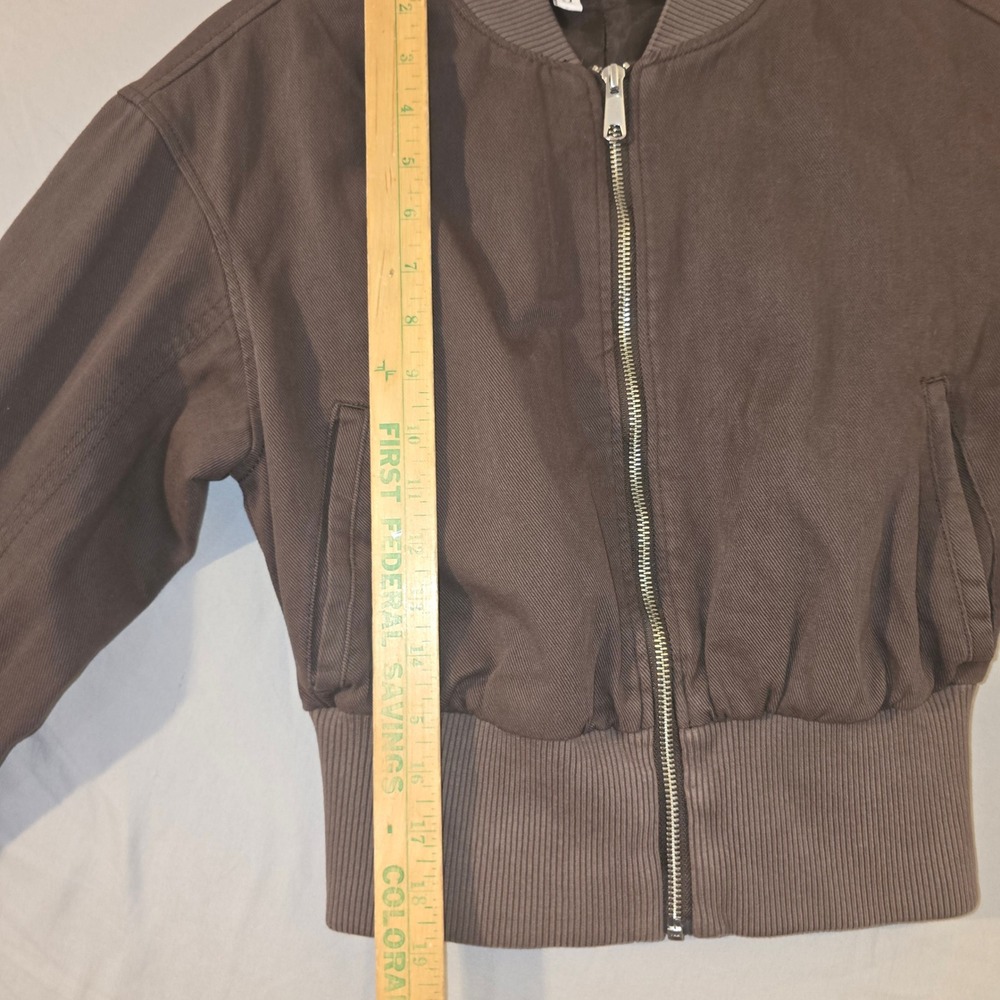 H&M Divided Bomber Jacket XS Women Brown Cropped Cotton Twill Streetwear Zip - Picture 5 of 10